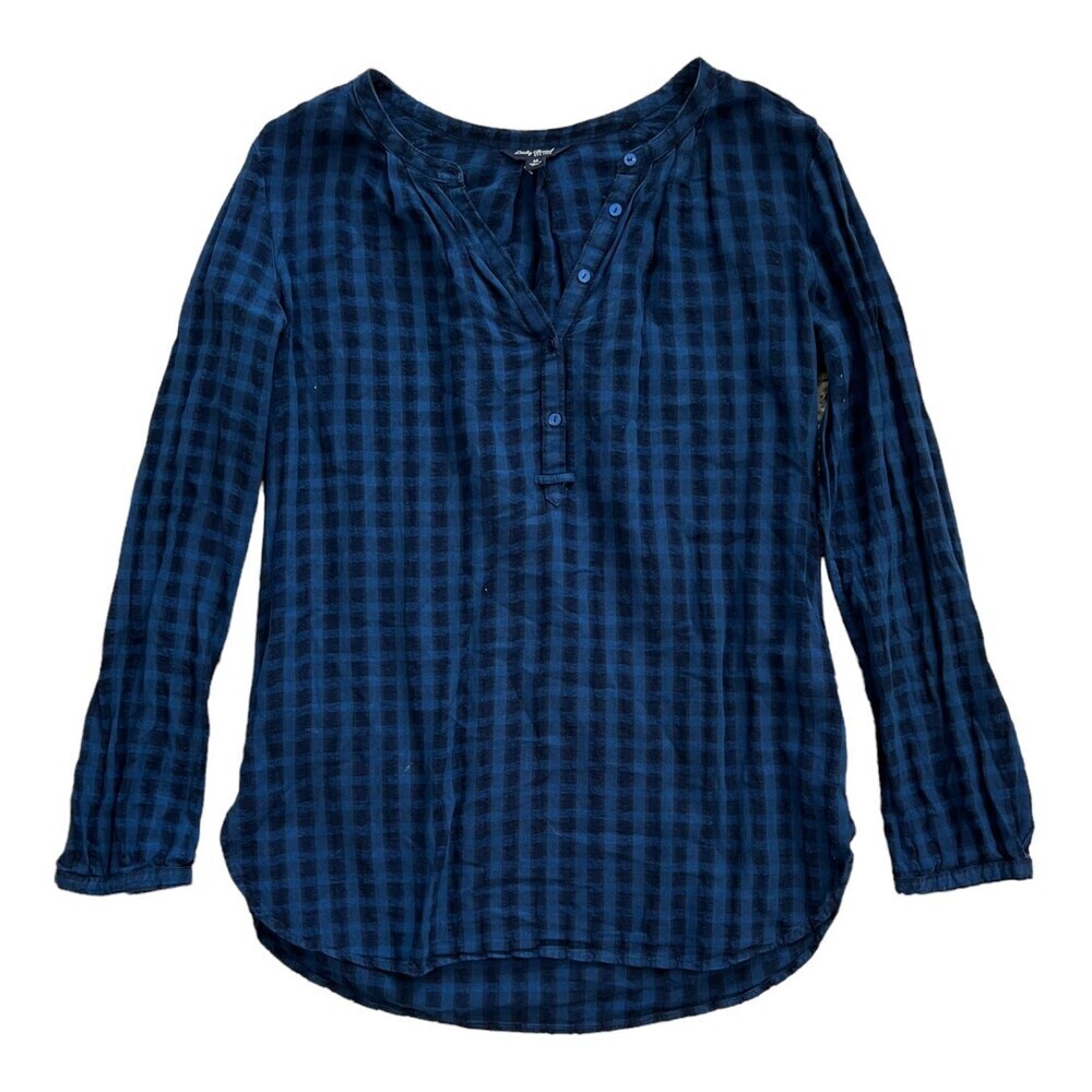 Lucky Brand Blue Checked Cotton Knit Top M